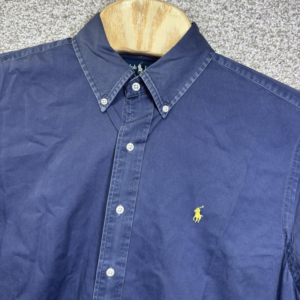 Ralph Lauren Shirt Mens Large Blue Solid Long Sleeve Button Down Pony Logo